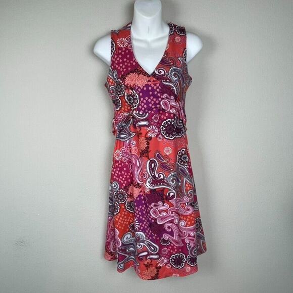 prAna Sleeveless Paisley Print Dress Size M Surplice Neckline & Hidden Pocket - Picture 3 of 8